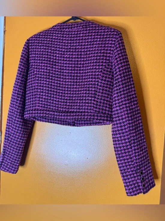 NWT ZARA Pink Houndstooth Cropped Fitted Tweed Jacket/ Blazer. Size M - Picture 10 of 14